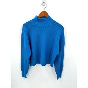 J.CREW Ribbed turtleneck blue sweater in stretch yarn BV348 // M
